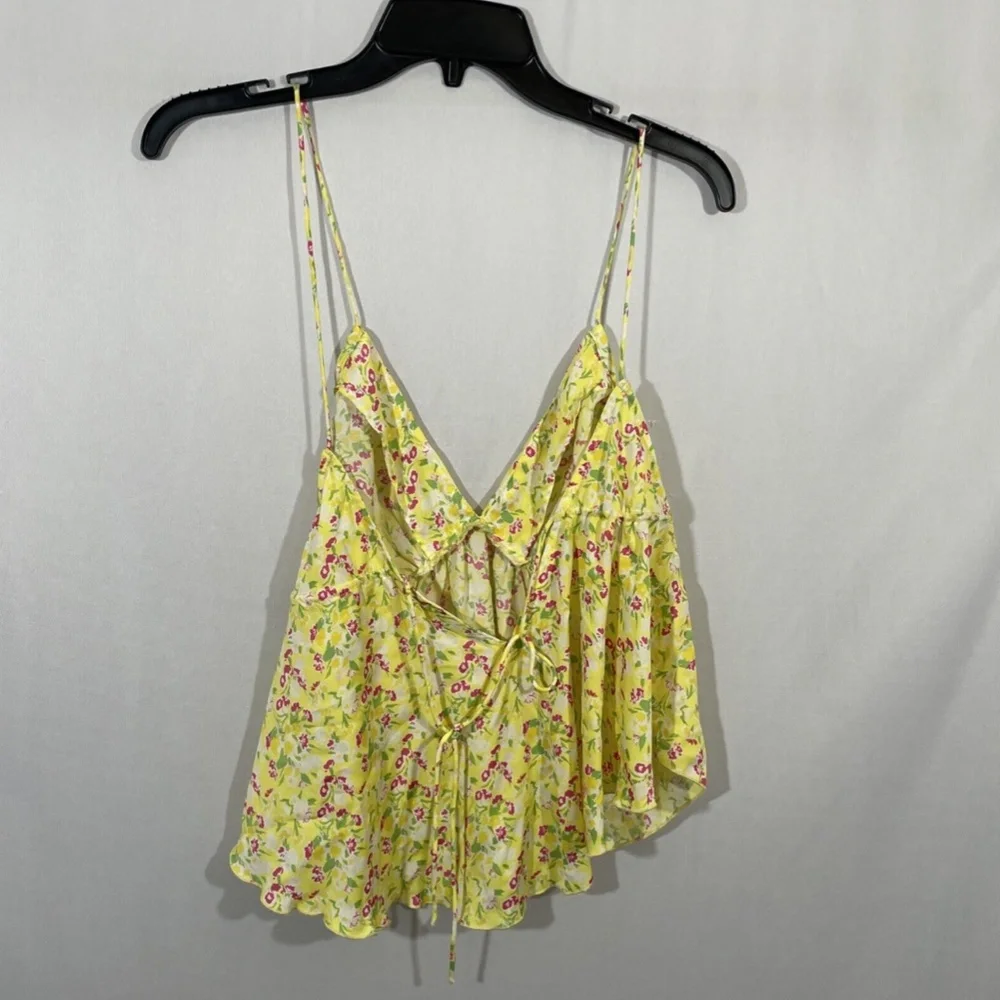 NWT $58 Free People [ Small ] Gardenia Printed Camisole in Lemon Floral‎
